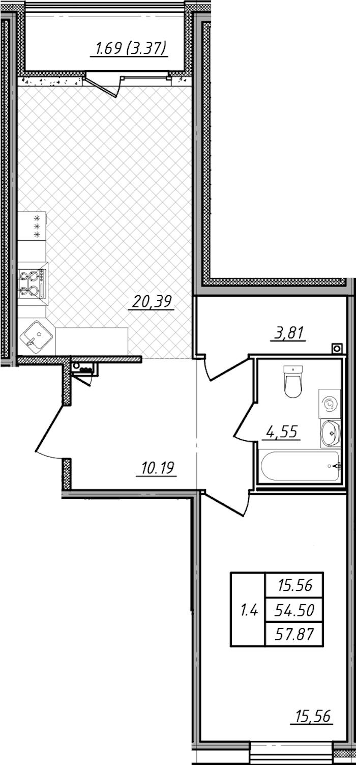 1-комнатная квартира 54.5 м², 1/12 эт., ЖК «Чёрная речка»